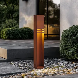 LUCANDE Außenleuchte Metall 80 cm 1-flammig spritzwassergeschützt braun