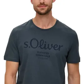 S.Oliver Herren T-Shirt - Basic, Logoprint, Rundhals, Baumwolle Dunkelgrau L