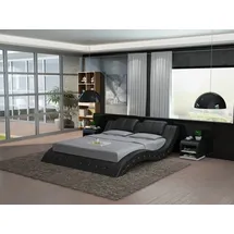 depotum Luxus Leder Bett 180 x 200 cm Schwarz