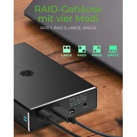 Icy Box IB-RD2253-C31 RAID für 2x 2,5 SATA HDD zu USB 3.2 Gen 2, RAID 0, 1, SINGLE, LARGE, schwarz