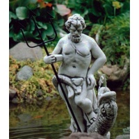 Casa Padrino Jugendstil Wasserspeier Skulptur Neptun mit Fisch Grau / Schwarz 23 x 23 x H. 70 cm - Elegante Wasserspeier Stein Figur - Barock & Jugendstil Garten Deko Accessoires