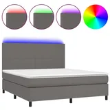 vidaXL Boxspringbett mit Matratze & LED Grau 160x200 cm Kunstleder