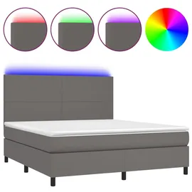 vidaXL Boxspringbett mit Matratze & LED Grau 160x200 cm Kunstleder