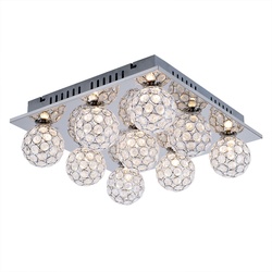 Deckenleuchte Deckenlampe quadratisch Chrom 9-flammig Acrylkristalle Kugeln Leuchte Lampe
