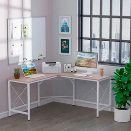 Homcom Computertisch L-Form Eckschreibtisch Winkelschreibtisch Natur Schwarz - weiss