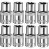 QUARKZMAN 1/2" x E14 Torx Bit Set, 8 Stück Torx Nuss Set Schrauber Sechskant Steckschlüsseleinsätze, Antrieb Tiefnuss Stern-Stecknuss für Auto Reparaturen Hauswartung DIY Handarbeit