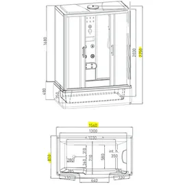 SANOTECHNIK Dampfdusche, Glas, 154x225x87 cm - Silber/Schwarz