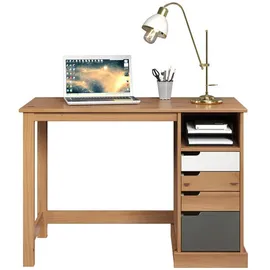 VCM Inter-Furn Schreibtisch Mestre, Kiefer Massiv Honigfarben/Weiß/Grau 108 x 75 x 55 cm Arbeitszimmer, Schreibtische, Bürotische