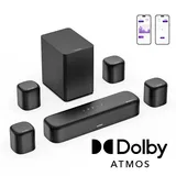 ULTIMEA 7.1ch Dolby Atmos Soundbar mit Subwoofer für TV, Surround Sound System für Heimkino, App Steuerung, 4 Surround Lautsprechern, verstellbar... - Schwarz