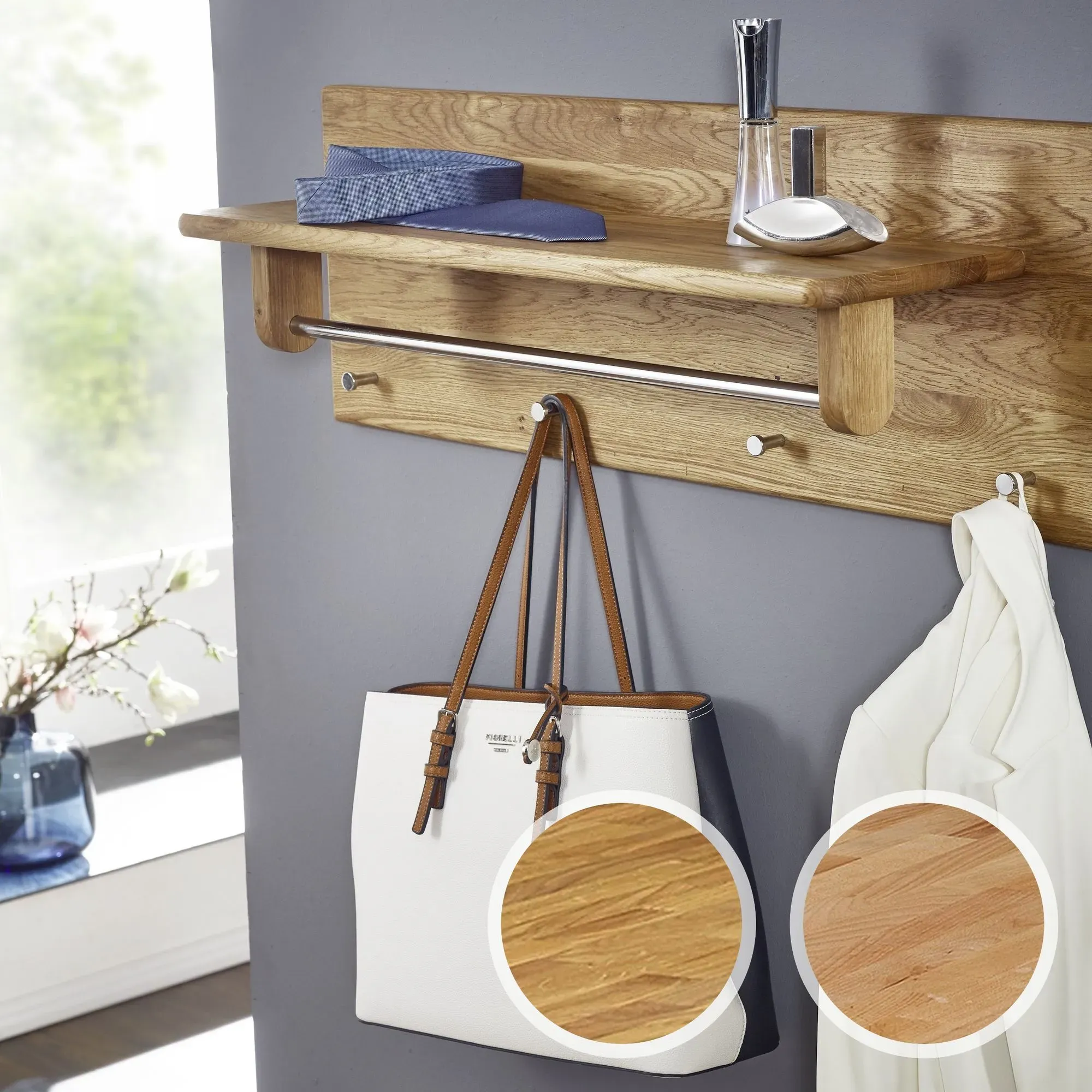 3S Frankenmöbel »Corner« Massivholz Garderobenpaneele KM-0240 / Garderobe 2 / 81 x 30 x 24 cm / Wildeiche geölt