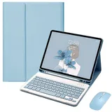 QYiiD iPad Mini Tastatur Hülle mit Maus für iPad Mini 7.9 Zoll 5 /iPad Mini 4/3/2/1, iPad Mini Hülle Abnehmbare Tastatur (Deutsches QWERTZ), Folio Smart Slim Tablette Cover mit Wireless Tastatur, Azul