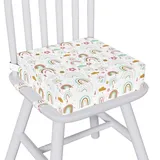 Capslpad Sitzerhöhung Stuhl Kind 32x32x10cm Tragbare Kindersitzerhöhung Rutschfestes Sitzerhöhung Abnehmbar Waschbar Sitzkissen Kinder mit 3 Sicherheits Schnalle für Zuhause Unterwegs-Weiß Regenbogen