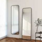Boromal - Schwarz Ganzkörperspiegel Wandspiegel 50x150cm groß Metallrahmen Rechteckiger Standspiegel Runde Ecke Wandmontage Spiegel für