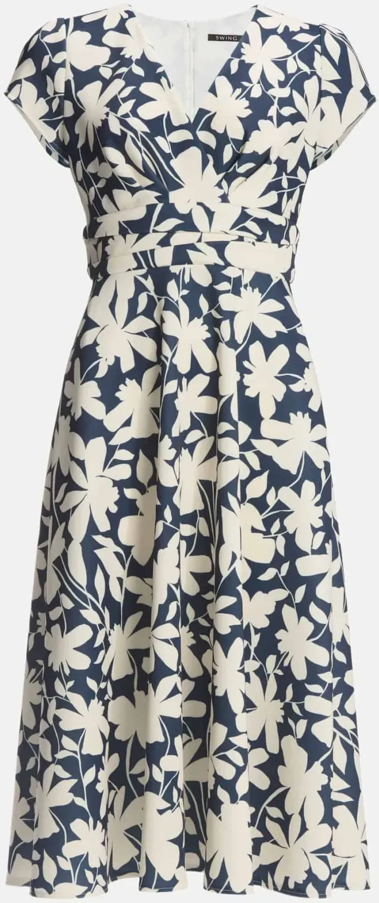 Midi Kleid aus bedrucktem Scuba Blau 46