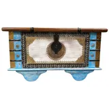 Oriental Galerie Truhe Indische Truhe Blau Braun 80 cm, Beistelltisch, Holztruhe, Antik, Wäschetruhe, Möbeltruhe, Holzkiste bunt