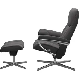 Stressless Relaxsessel STRESSLESS "Consul", grau (rock paloma), B:82cm H:102cm T:72cm, Leder PALOMA: PALOMA ist ein durchgefärbtes Semianilin-Möbelleder mit natürlicher Narbung., Sessel, Relaxsessel, mit Hocker, mit Cross Base, Größe S, M & L, Holzakzent Schwarz