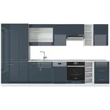 Vicco Küchenzeile Fame-Line Dunkelblau Hochglanz/Weiß 355 cm ohne Arbeitsplatte