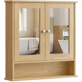 VASAGLE Spiegelschrank, mit 2 Spiegeltüren und offenem Fach, natureichenfarben