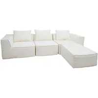 Mendler Sofa-Garnitur HWC-O54, Couch Sofa Loungesofa mit Ottomane modular, Stoff/Textil 63x270x190cm creme - Beige