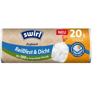 Swirl Zugband-Müllbeutel Reißfest & Dicht 20, Weiß 15 Stück