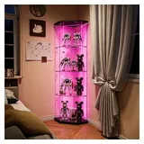 Simurq Glasvitrine Eckvitrine mit LED Beleuchtung, 4 Lagen Eck-Standvitrinen mit Glastür (1-St, 4 Lagen Eck-Vitrinenschrank mit 1 Glastür) Glas Vitrine mit Schloss, perfekt für Sammler, Sammlervitrine schwarz
