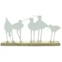 Frank Flechtwaren Dekoboard Vogelschar, Metall, mattweiß, Mangoholz, naturbelassen Maße: