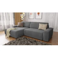 S-Style Möbel Ecksofa Hannelie mit Schlaffunktion und Bettkasten aus Samt-Stoff, mit Wellenfederung grau