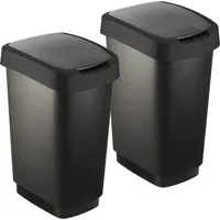 Rotho 2er-Set Swingeimer 25 l SALSA, Farbe:Schwarz (recycled)