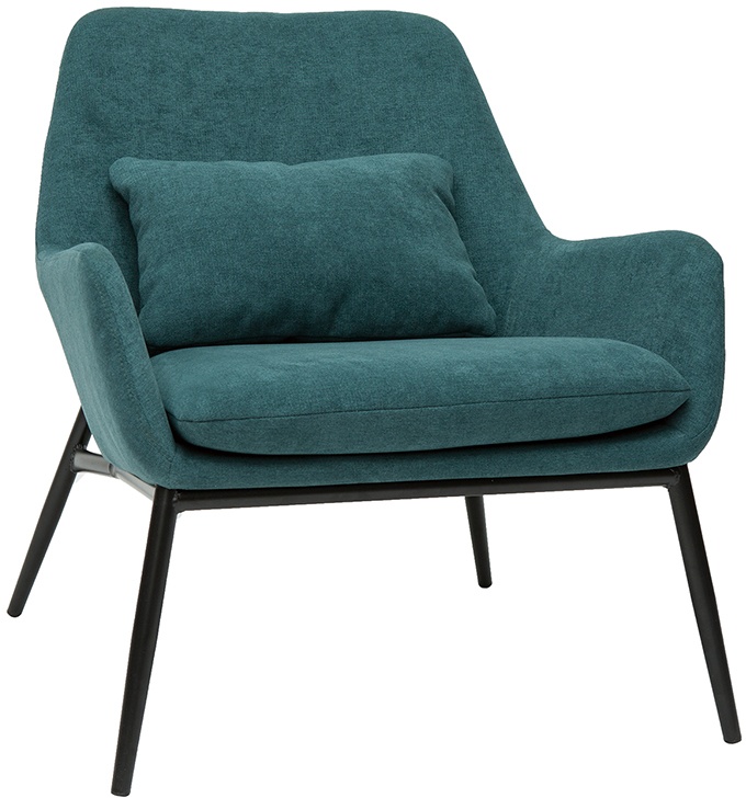 Design-Sessel Stoff mit Samteffekt in Entenblau und schwarzem Metall MAXINE