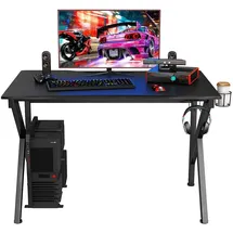 Costway - Gaming Tisch 115 Cm, K-foermiger Gamingtisch Mit Kopfhoererhaken & Tassenhalter & Kabelmanagement, Ergonomischer Computertisch Mit Verstellbaren Füssen, Schreibtisch