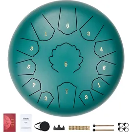 Vevor Zungentrommel 305mm, Steel Tongue Drum 13 Noten, Stahltrommel C-Dur-Tonart, mit 2 Schlägeln & Tragetasche, Handpan-Trommel, Schlaginstrument für Musikunterricht & Yoga, Grün