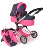 Bayer Chic 2000 - Puppenwagen Linus, 3-in-1 Kombipuppenwagen für Kinder von 4 bis 8 Jahren, Puppenwagen-Set mit Puppen-Autositz, Konfetti pink