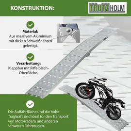 Trutzholm Auffahrrampe 226 cm 1360 kg klappbar Aluminium profiliert silber 2 St.