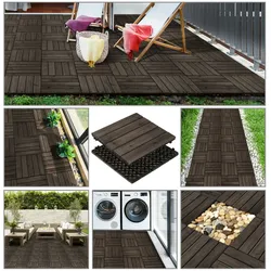 Yaheetech 30x30 cm Holzfliesen Bodenbelag Balkon mit Drainagensystem, Balkonfliesen, 27 Stück Fliesen Set, ca. 2.6 m2, Massivholz B-Schwarz