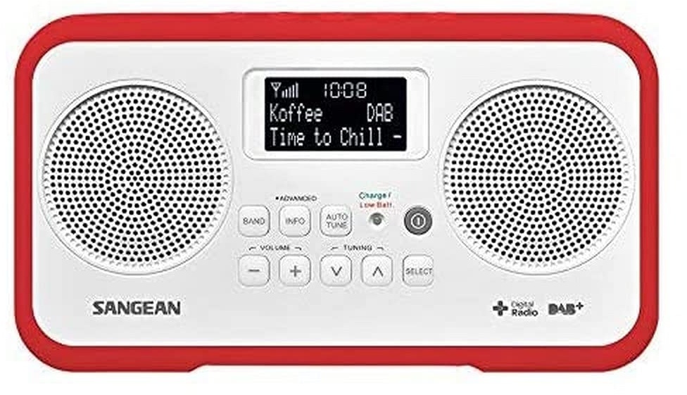 Sangean DPR-77 tragbares DAB+ Digitalradio (UKW-Tuner, Batterie/Netzbetrieb) weiß/rot