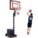 Costway Basketballständer 228-265 cm höhenverstellbar, Basketballkorb mit Ständer & 2 Rädern, Korbanlage für Kinder, Erwachsene, mobiles Baske...
