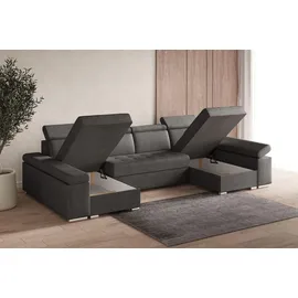 moeblo Ecksofa U mit Schlaffunktion, verstellbaren Kopfstützen & Bettkasten – Großes Wohnlandschaft Sofa mit Stauraum - Ecksofa Luka U - Grau (Twist 20) - Grau