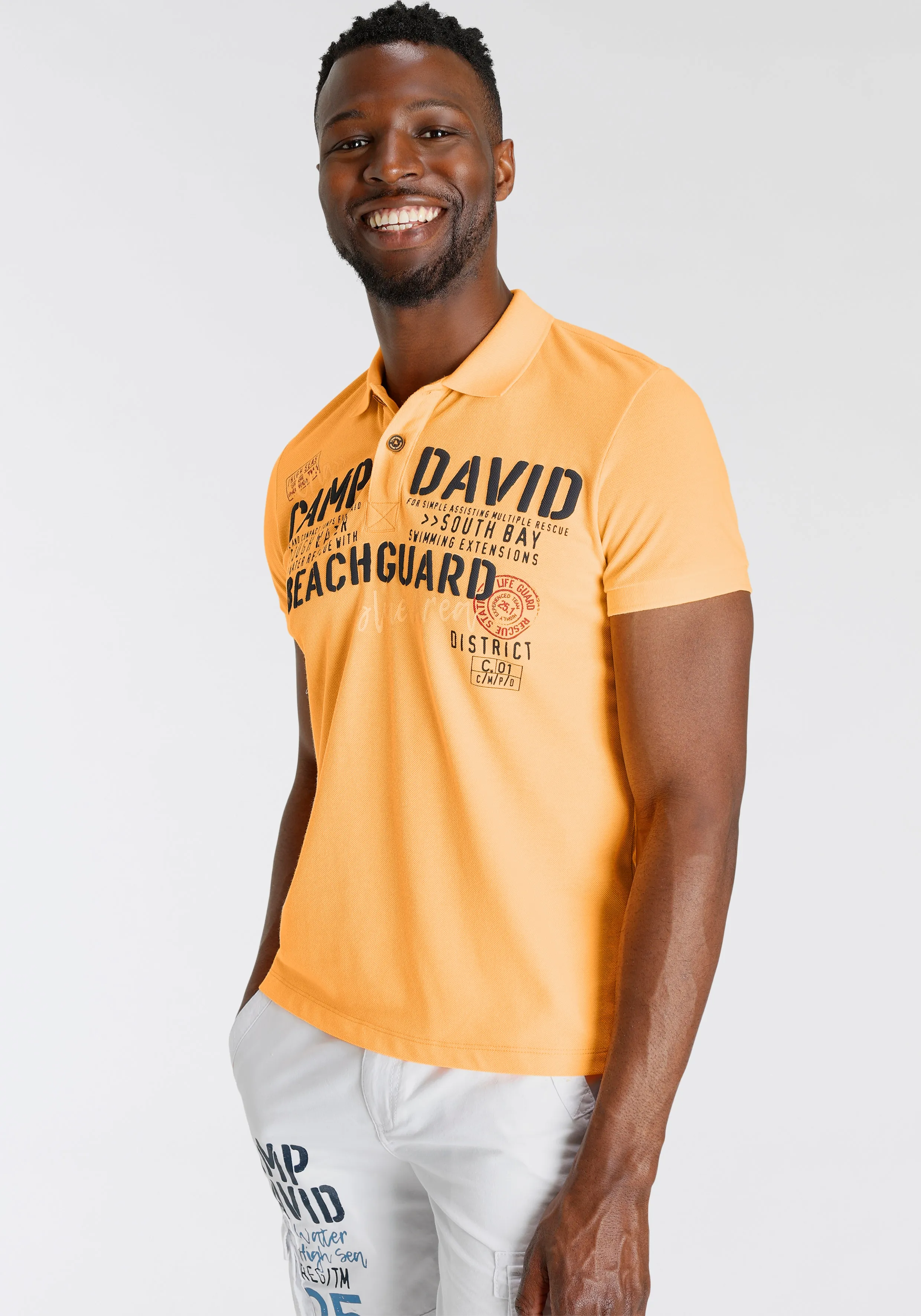 Poloshirt CAMP DAVID Gr. XXL, orange (sunrise neon) Herren Shirts Kurzarm in hochwertiger Piqué-Qualität