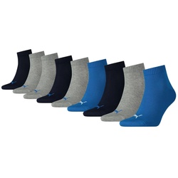 PUMA Unisex Socken, 9er Pack - Sport Quarter Sock, ECOM Grau/Blau 35-38