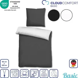 cloudcomfort Basic Wendebettwäsche Schwarz/Weiß 135 x 200 cm + 80 x 80 cm
