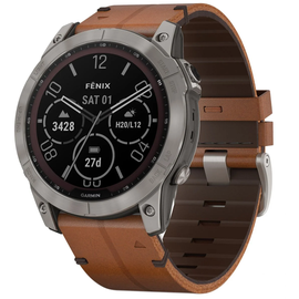 Garmin Fenix 7X  Sapphire Solar titanium Titan mit braunem Lederarmband