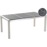 Beliani Gartentisch Schwarz/Silber Granit/Basalt Edelstahl 180 x 90 cm Geflammt Modern Outdoor