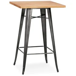 Kadima Design Stehtisch, Industriestil, 70x70 cm, Dunkles Kiefernholz, Graue Metallbeine, Quadrat