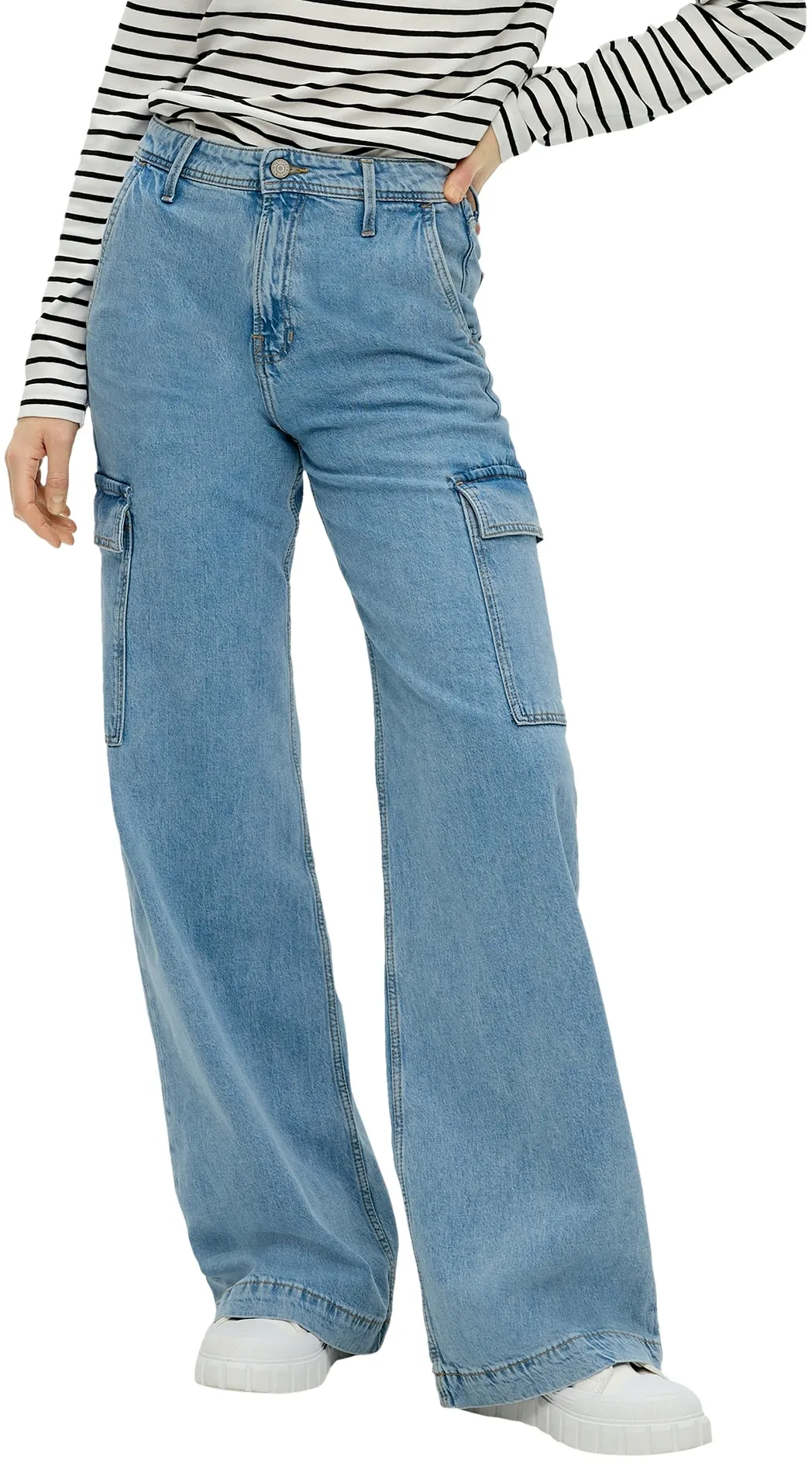 Weite Jeans S.OLIVER Gr. 40, Länge 30, blau (mid blue) Damen Jeans Weite mit weitem Bein und hohem Bund