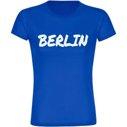 multifanshop Damen T-Shirt - Berlin blau - Textmarker - Druck weiß - Frauen