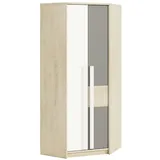 Lomadox Kinderzimmer Kleiderschrank Eckschrank Fjord Buche Nb. mit Fronten in weiß und platingrau, B/H/T: ca. 82/199/82 cm
