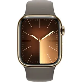 Apple Watch Series 9 GPS + Cellular 41 mm Edelstahlgehäuse gold, Sportarmband tonbraun M/L