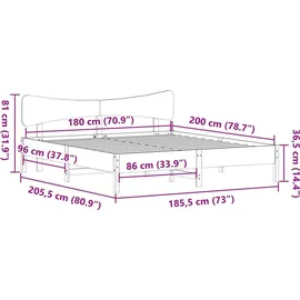vidaXL Massivholzbett 180 x 200 cm Braun