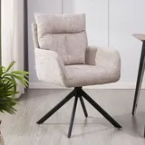 Home Deluxe Esszimmerstuhl mit Armlehne ALUNA Chenille - 3er Set Beige Drehbarer Esszimmerstuhl, Esszimmerstuhl mit Drehfunktion, 360-Grad drehbarer