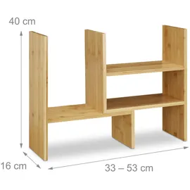 Relaxdays Tischregal Bambus, Verstellbarer Organizer, für Schreibtisch, Küche & Bad, Aufsatzregal, klein, H: 40cm, Natur, 1 Stück